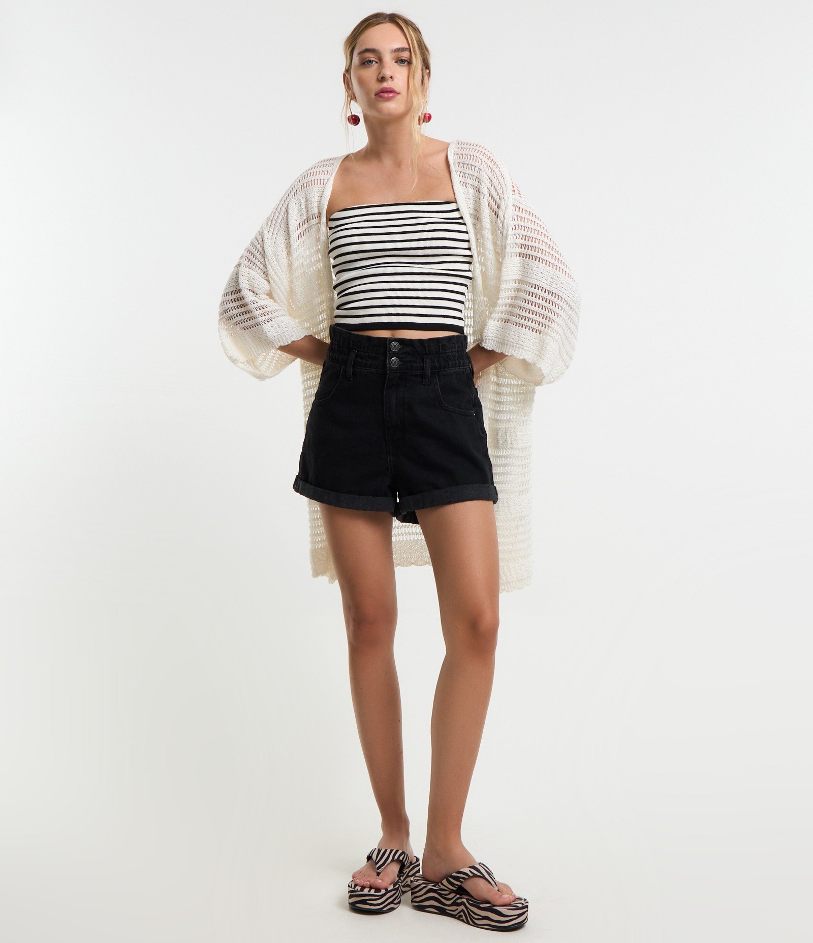 Kimono Alongado em Tricô com Mix de Pontos Off White 2