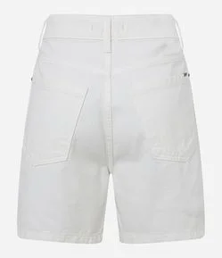 Short Cintura Alta em Sarja com Aplicação e Bordado de Flor