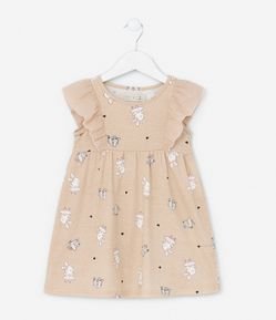Vestido Infantil com Babados e Estampa Coelha - Tam 1 a 5 Anos