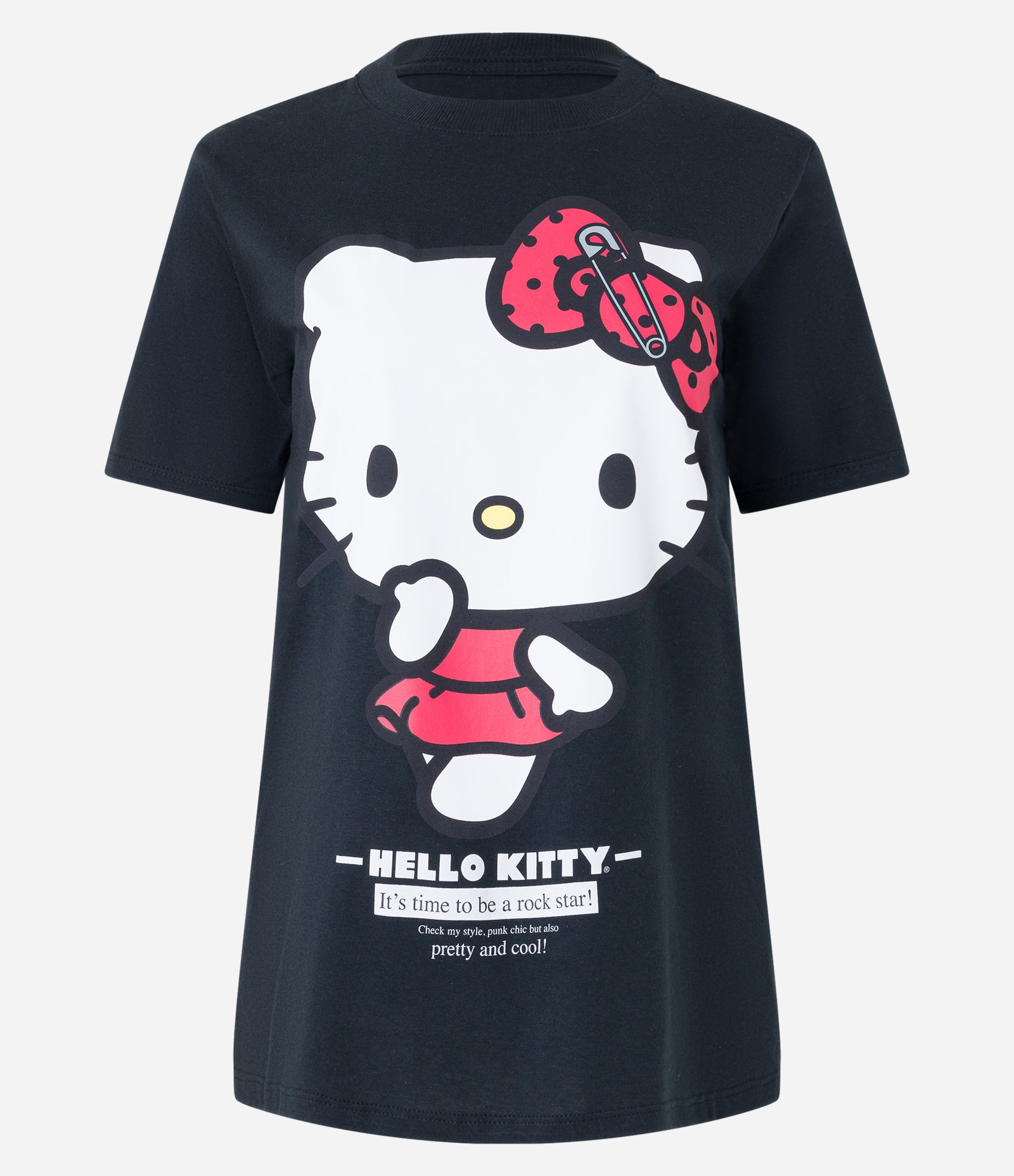 Blusa T-Shirt em Algodão Estampa Hello Kitty Rock Star Preto 4