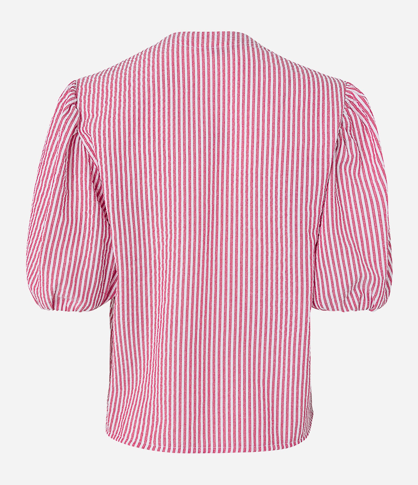 Blusa em Tricoline com Lacinhos Frontais e Estampa Listrada Vermelho/ Branco 6