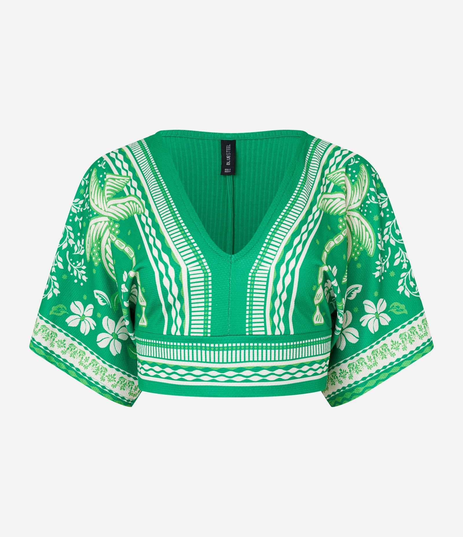 Blusa Cropped Texturizado com Estampa Floral Verde 5