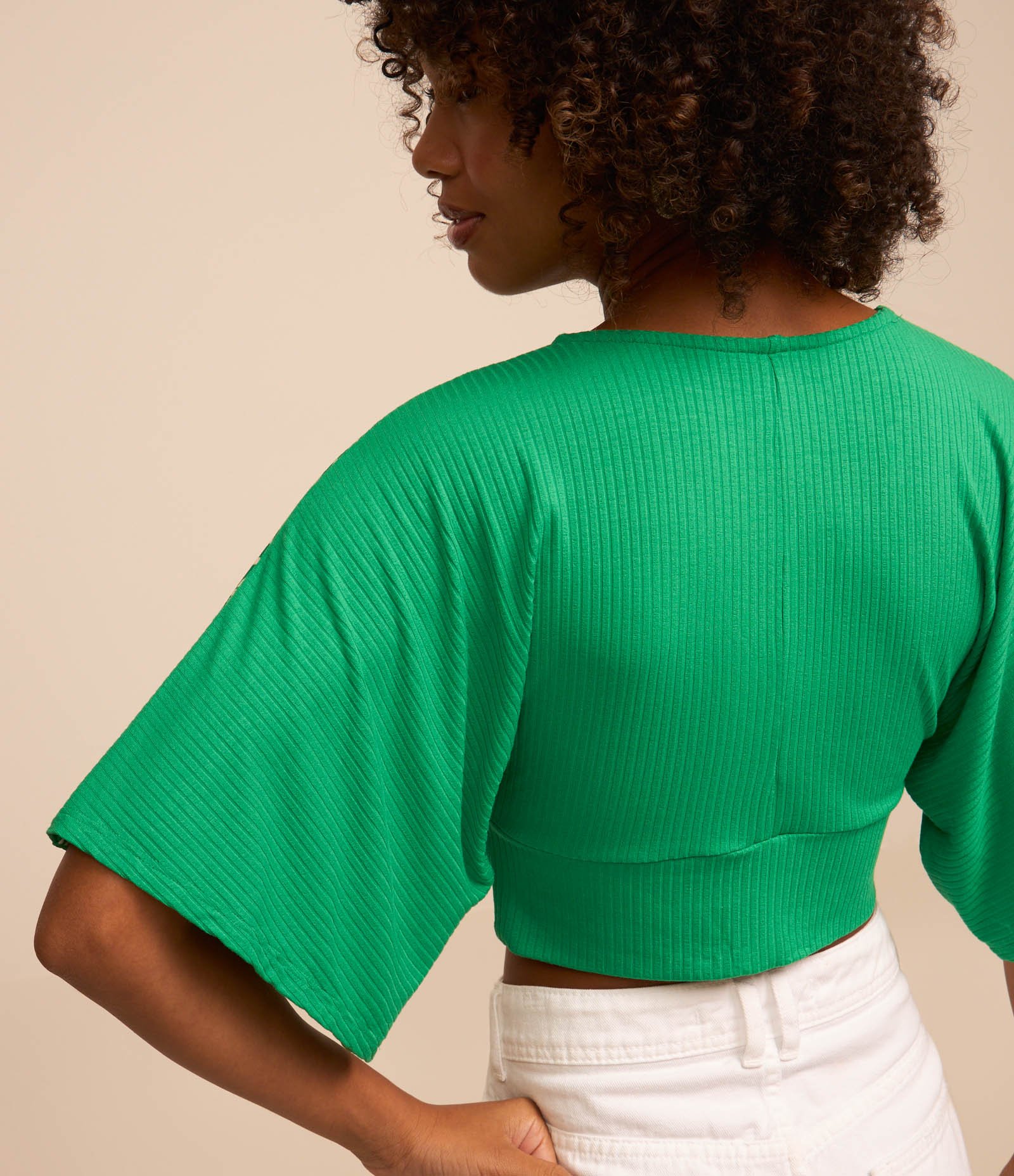 Blusa Cropped Texturizado com Estampa Floral Verde 4