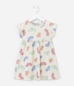 Vestido Infantil em Algodão com Babadinhos e Estampa Borboletas - Tam 1 a 5 Anos