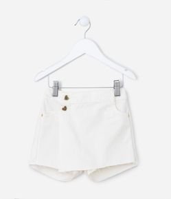 Short Saia Infantil em Sarja com Botões Coração e Barra Desfiada - Tam 1 a 5 Anos