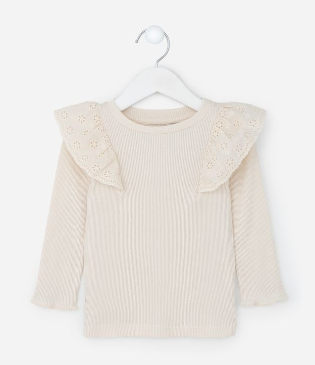 Blusa Infantil em Ribana com Babadinhos - Tam 1 a 5 Anos Bege - Lojas Renner Blusa Infantil em Ribana com Babadinhos - Tam 1 a 5 Anos Bege - Lojas Renner