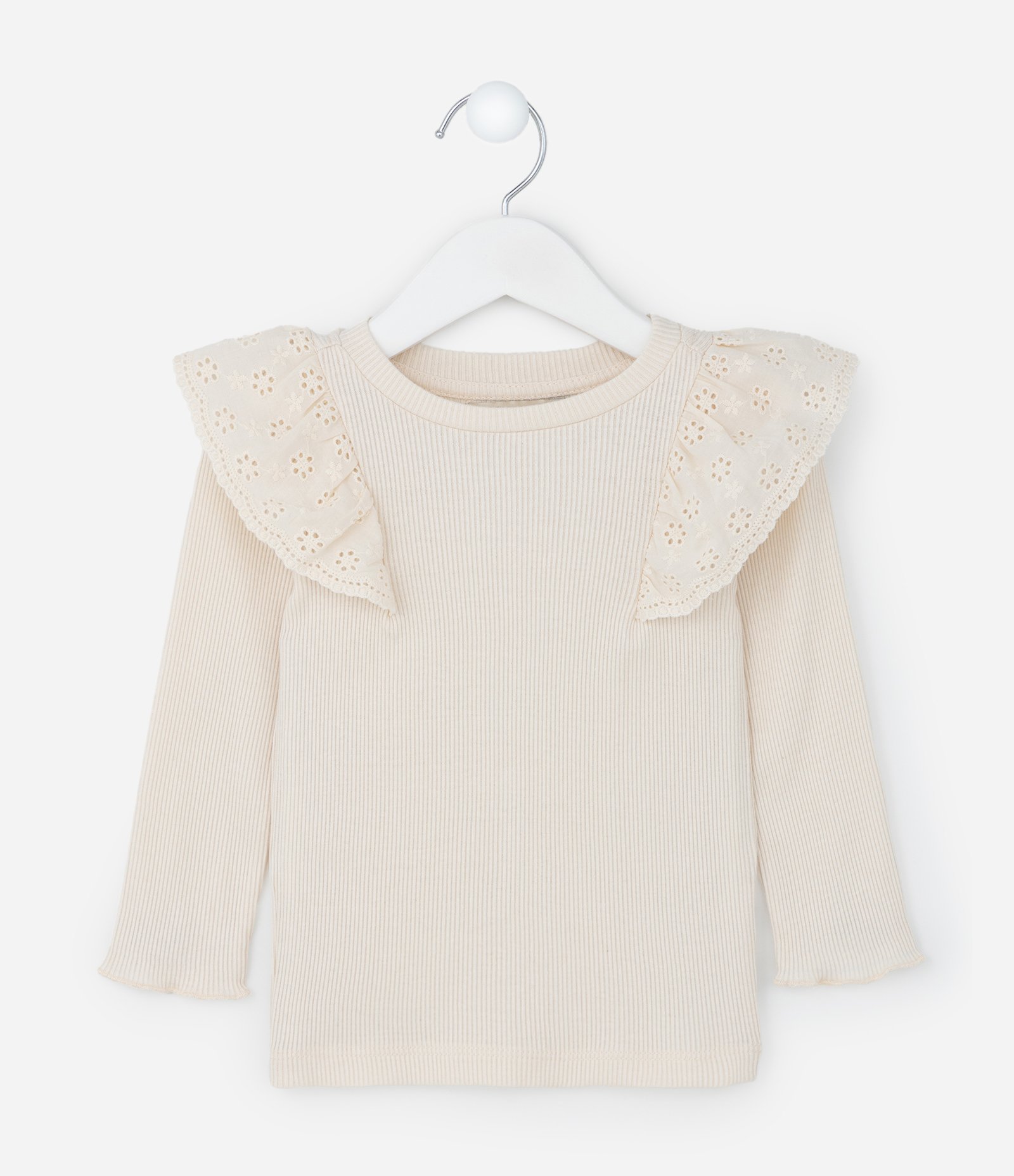 Blusa Infantil em Ribana com Babadinhos - Tam 1 a 5 Anos Bege 1