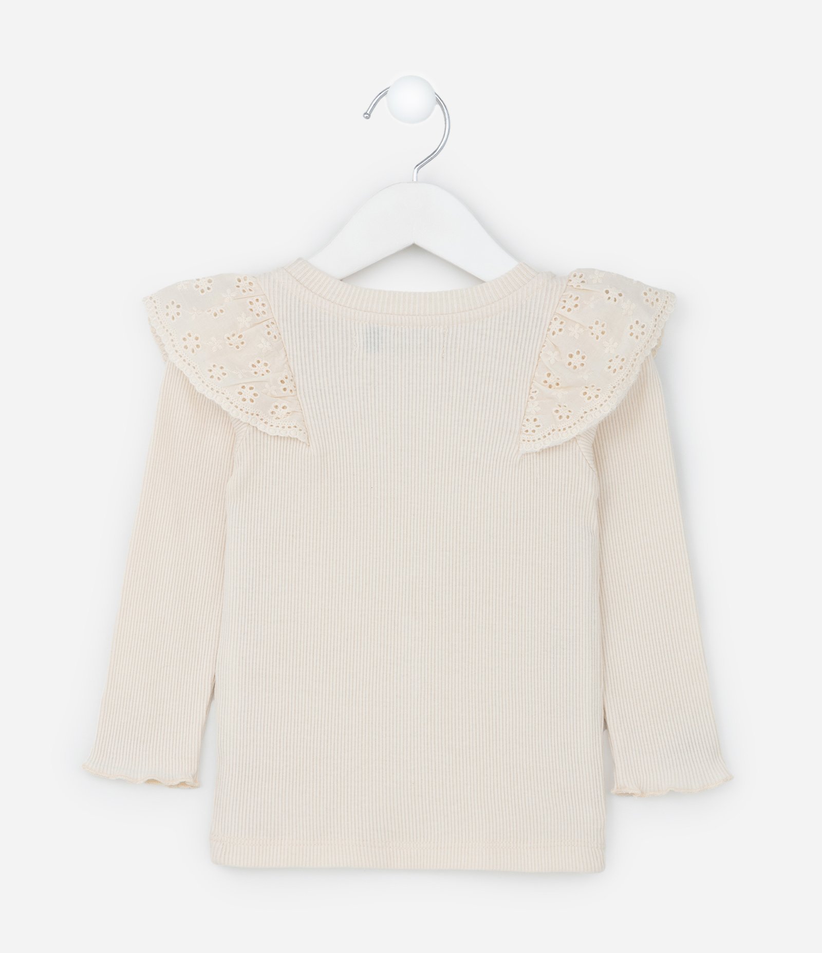 Blusa Infantil em Ribana com Babadinhos - Tam 1 a 5 Anos Bege 2
