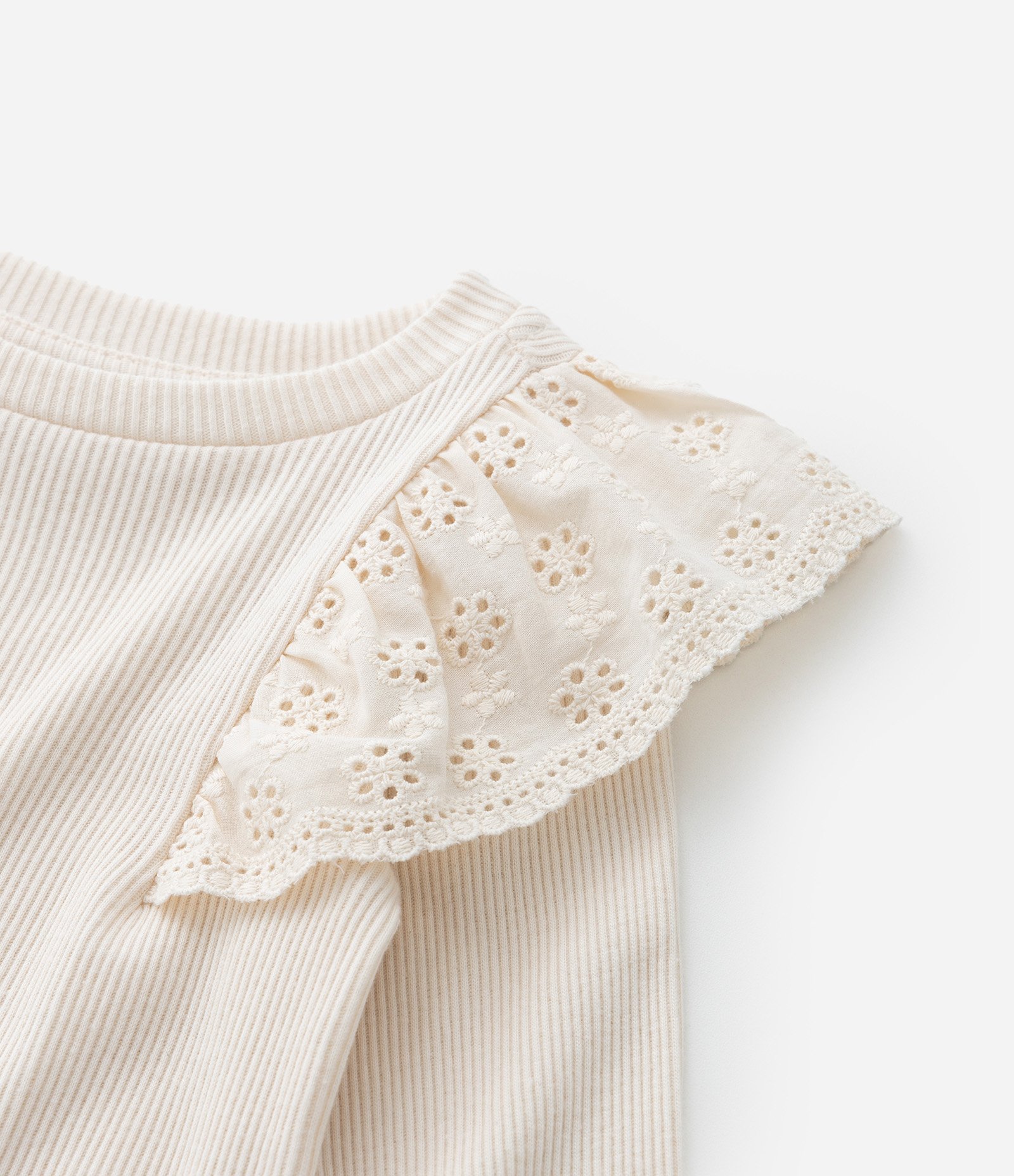 Blusa Infantil em Ribana com Babadinhos - Tam 1 a 5 Anos Bege 5