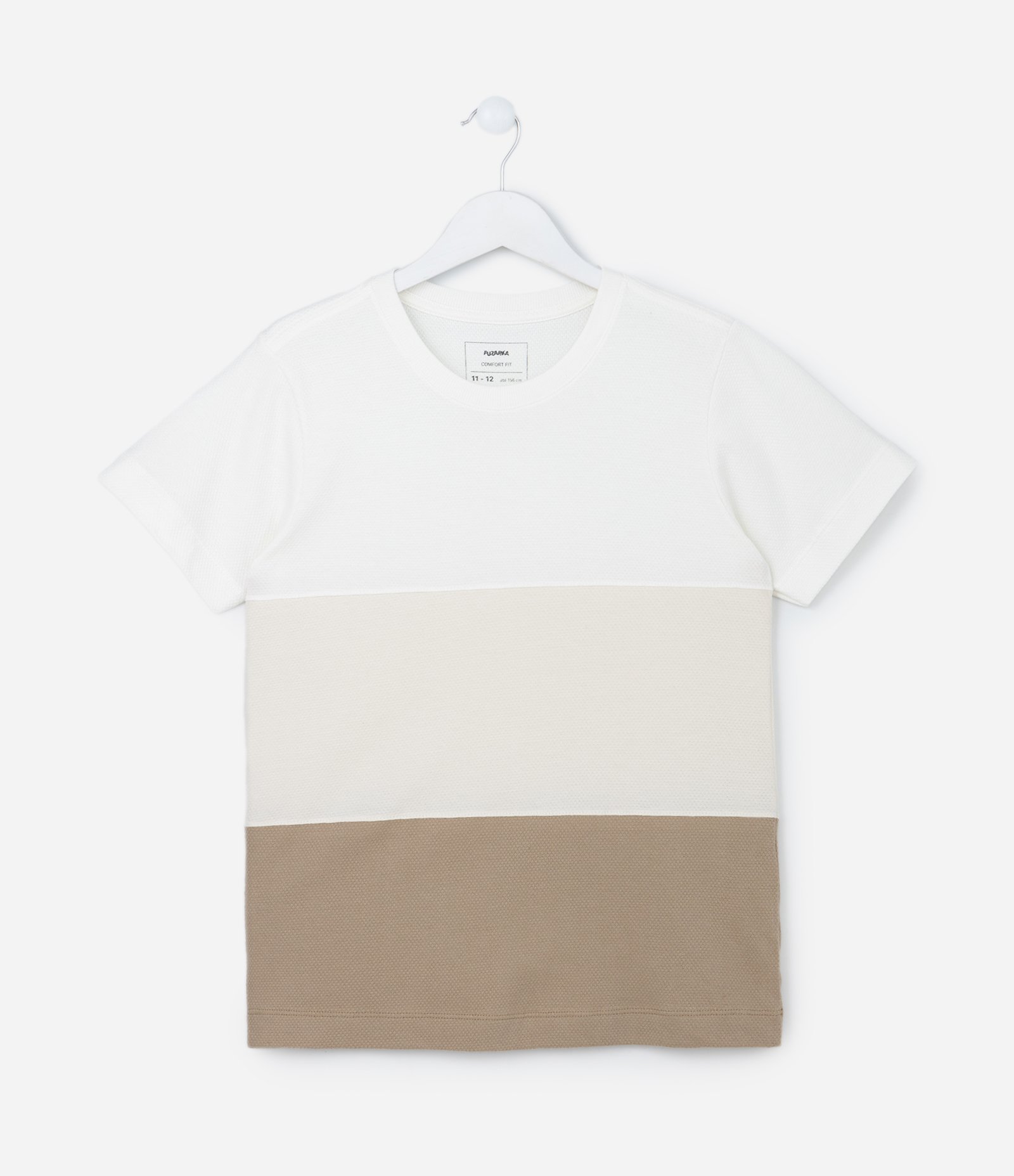 Camiseta Infantil em Algodão com Blocos de Cor - Tam 5 a 14 Anos Branco/Bege/Marrom 1