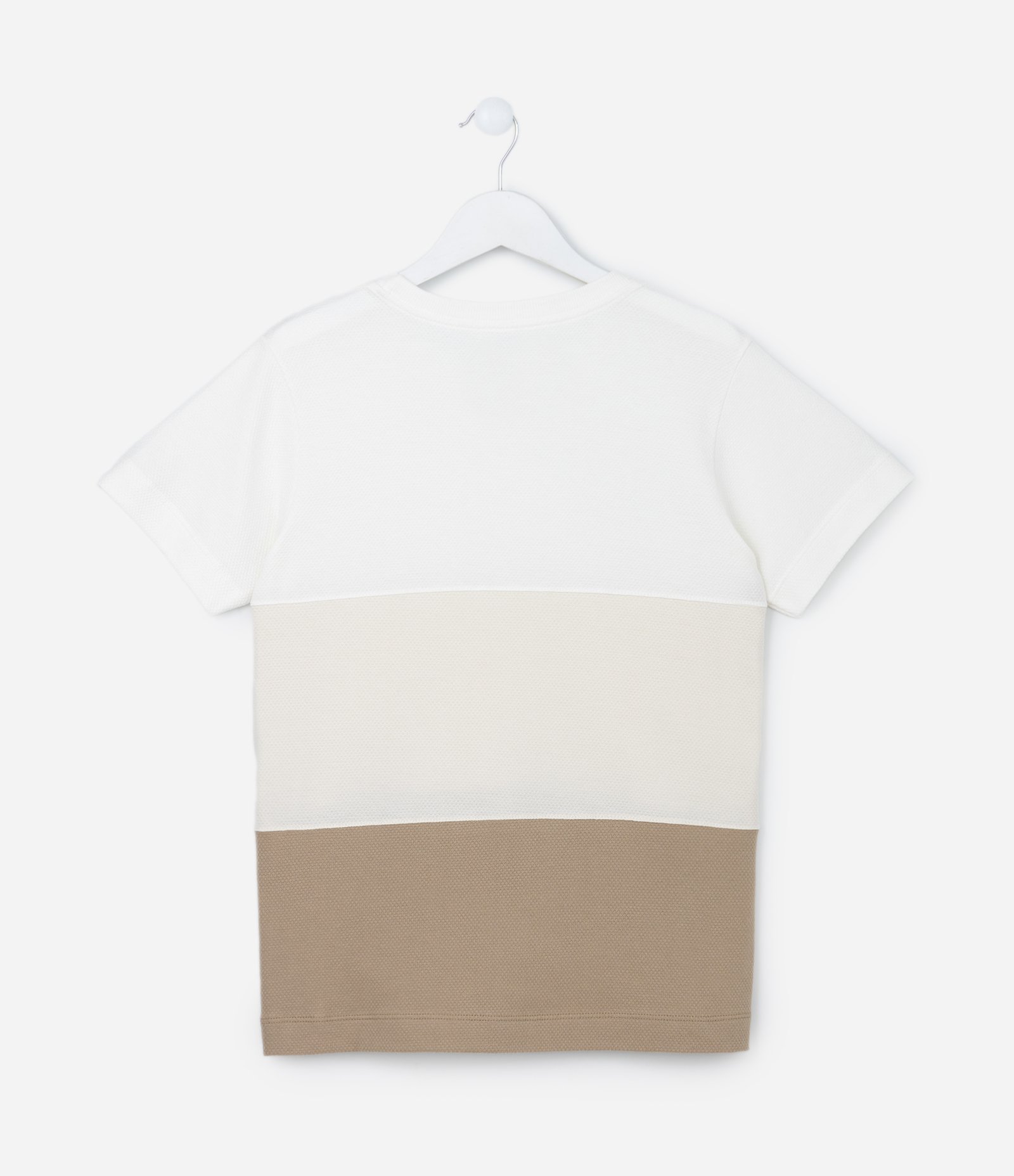 Camiseta Infantil em Algodão com Blocos de Cor - Tam 5 a 14 Anos Branco/Bege/Marrom 2