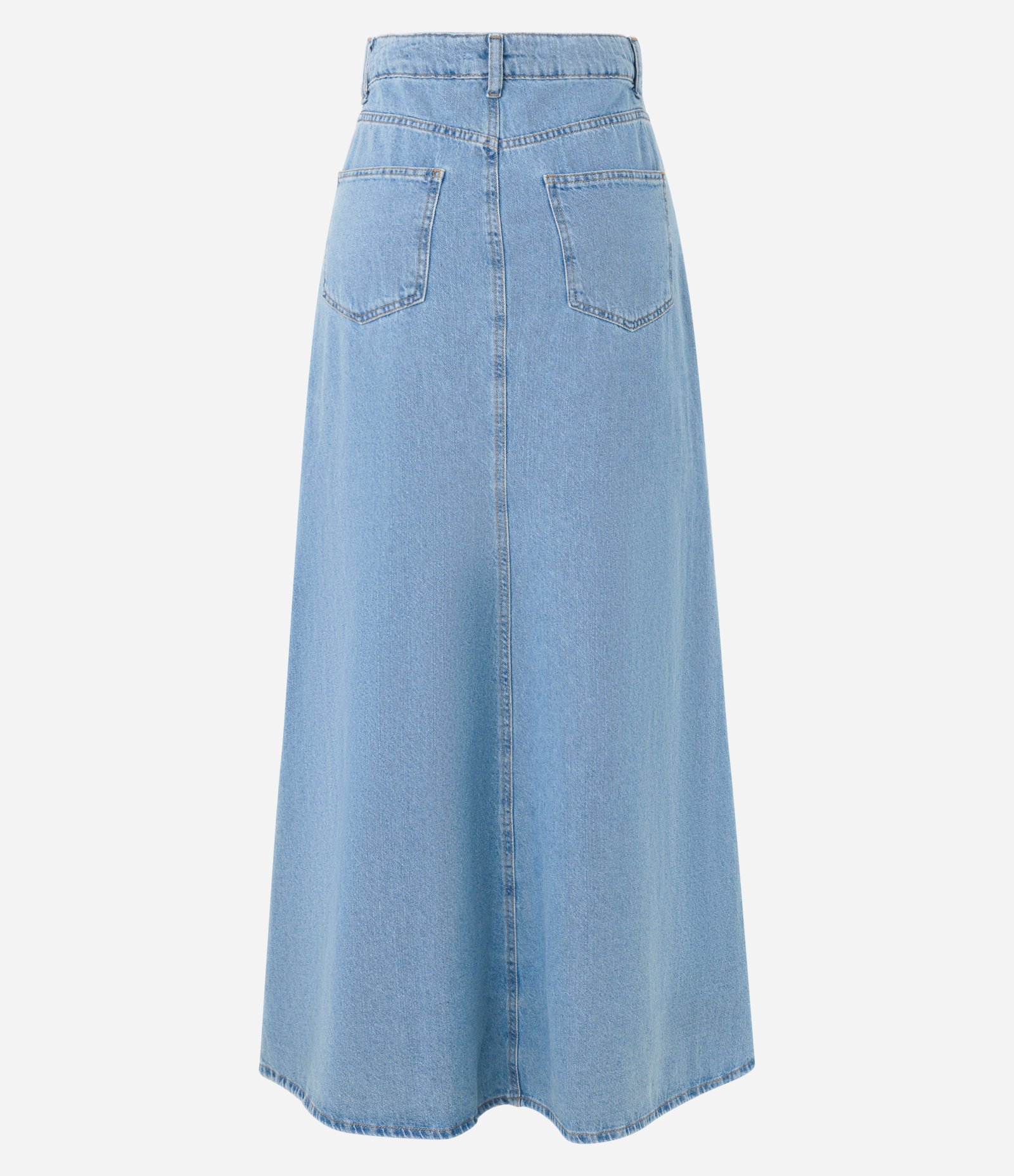 Saia Longa Jeans com Recorte Frontal Curto Azul 7