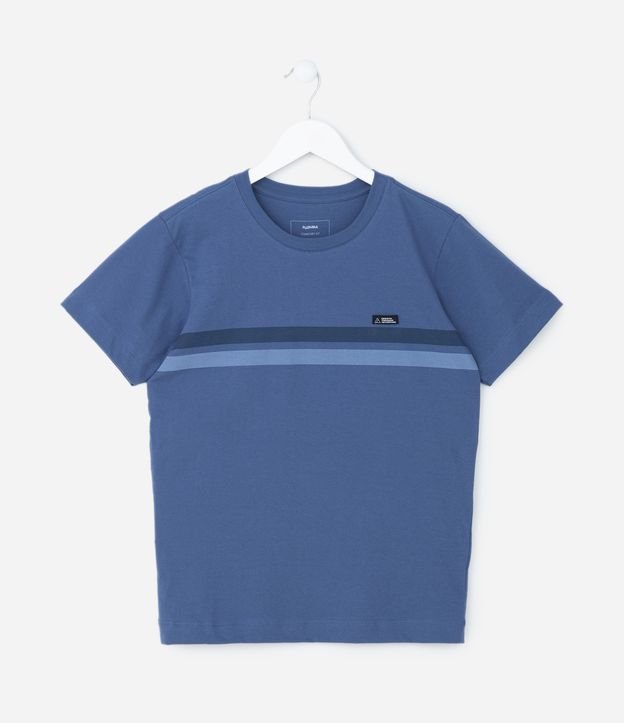 Camiseta Infantil com Listras e Etiqueta - Tam 05 a 14 Anos