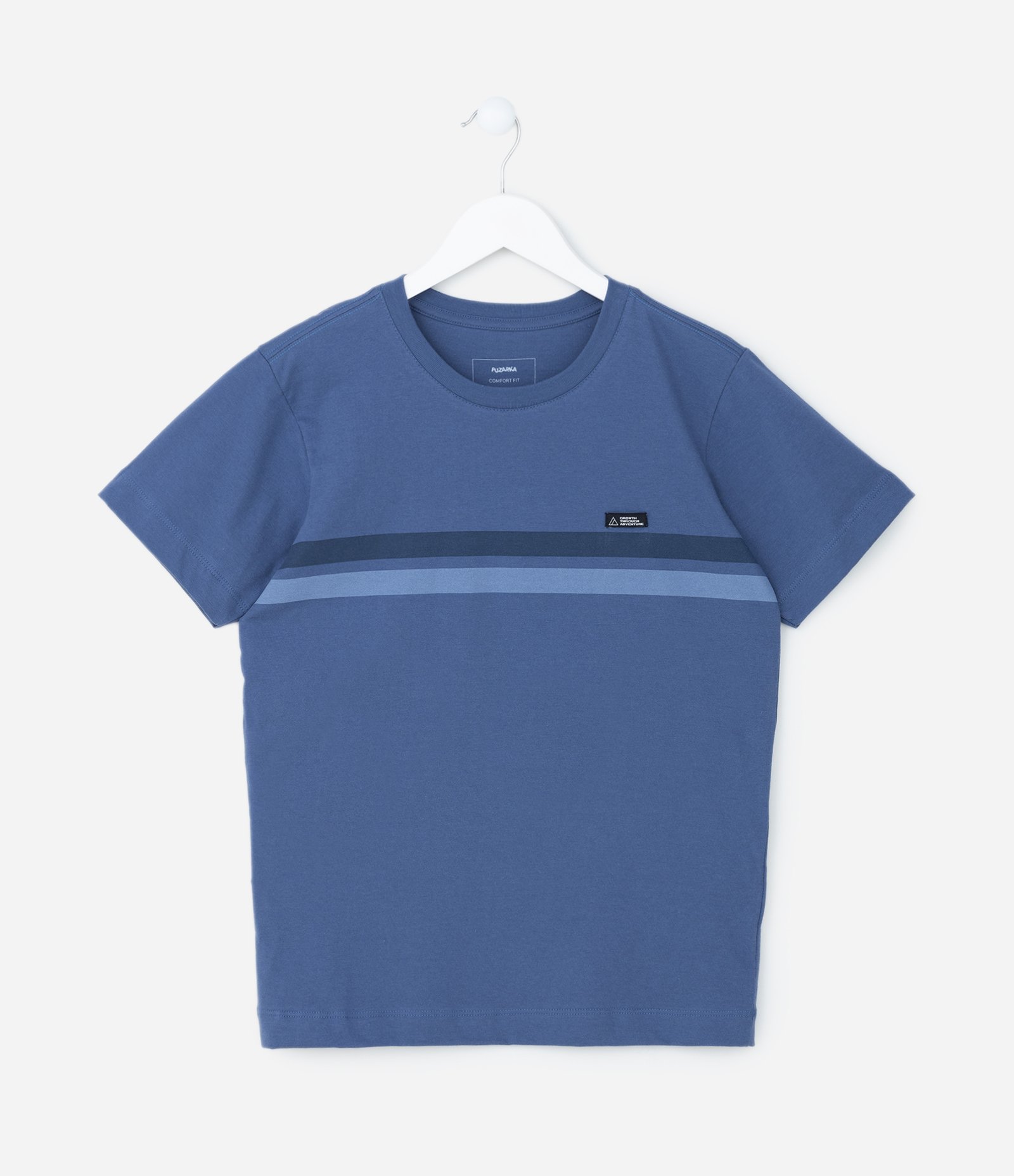 Camiseta Infantil com Listras e Etiqueta - Tam 05 a 14 Anos Azul 1
