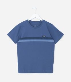 Camiseta Infantil com Listras e Etiqueta - Tam 05 a 14 Anos