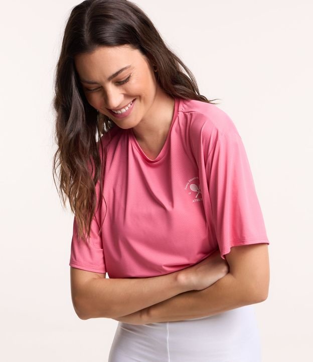 Camiseta Cropped Esportiva em Poliamida com Estampa Emborrachada