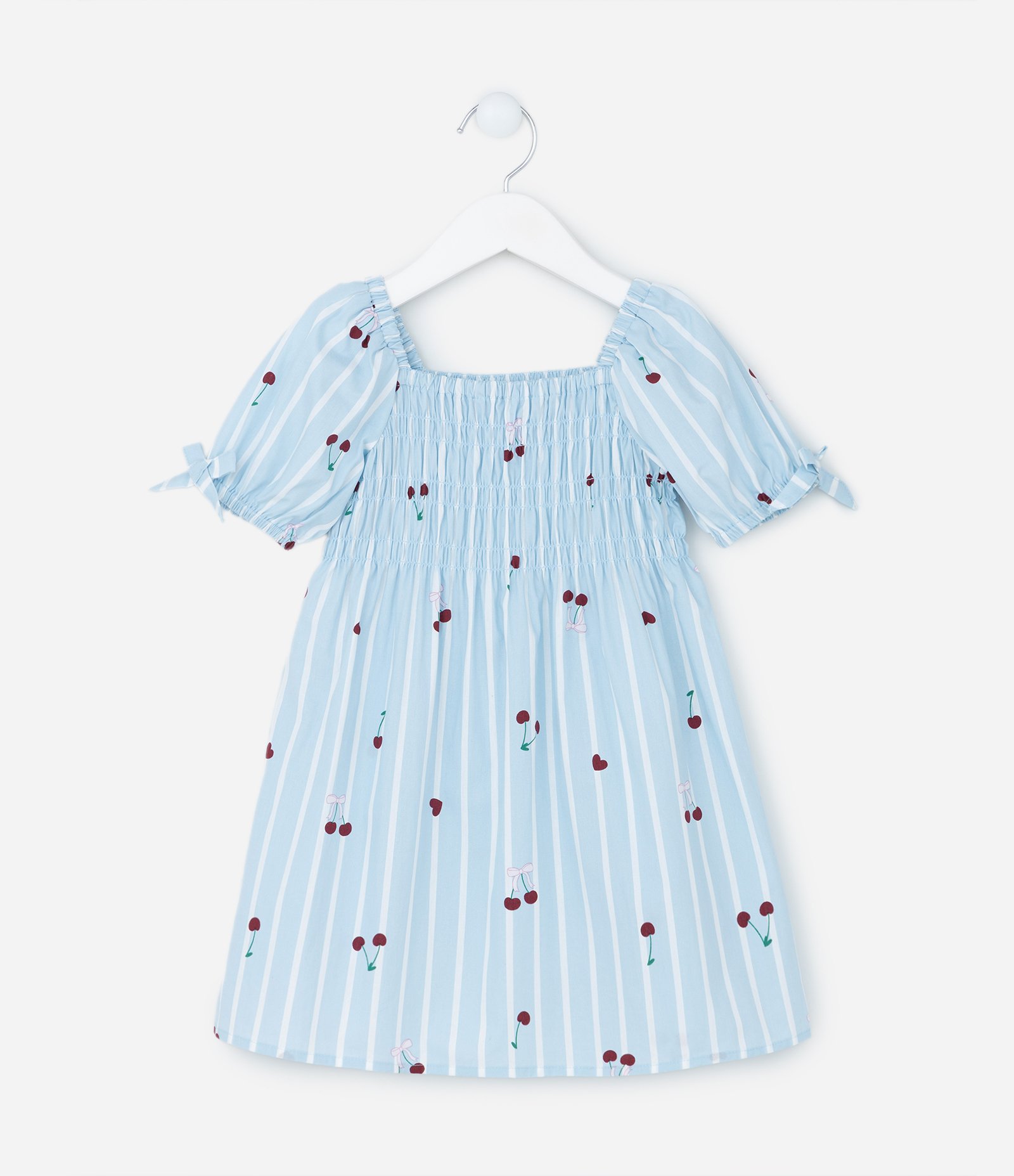 Vestido Infantil em Tricoline com Estampa Cerejinhas - Tam 1 a 5 Anos Azul 1