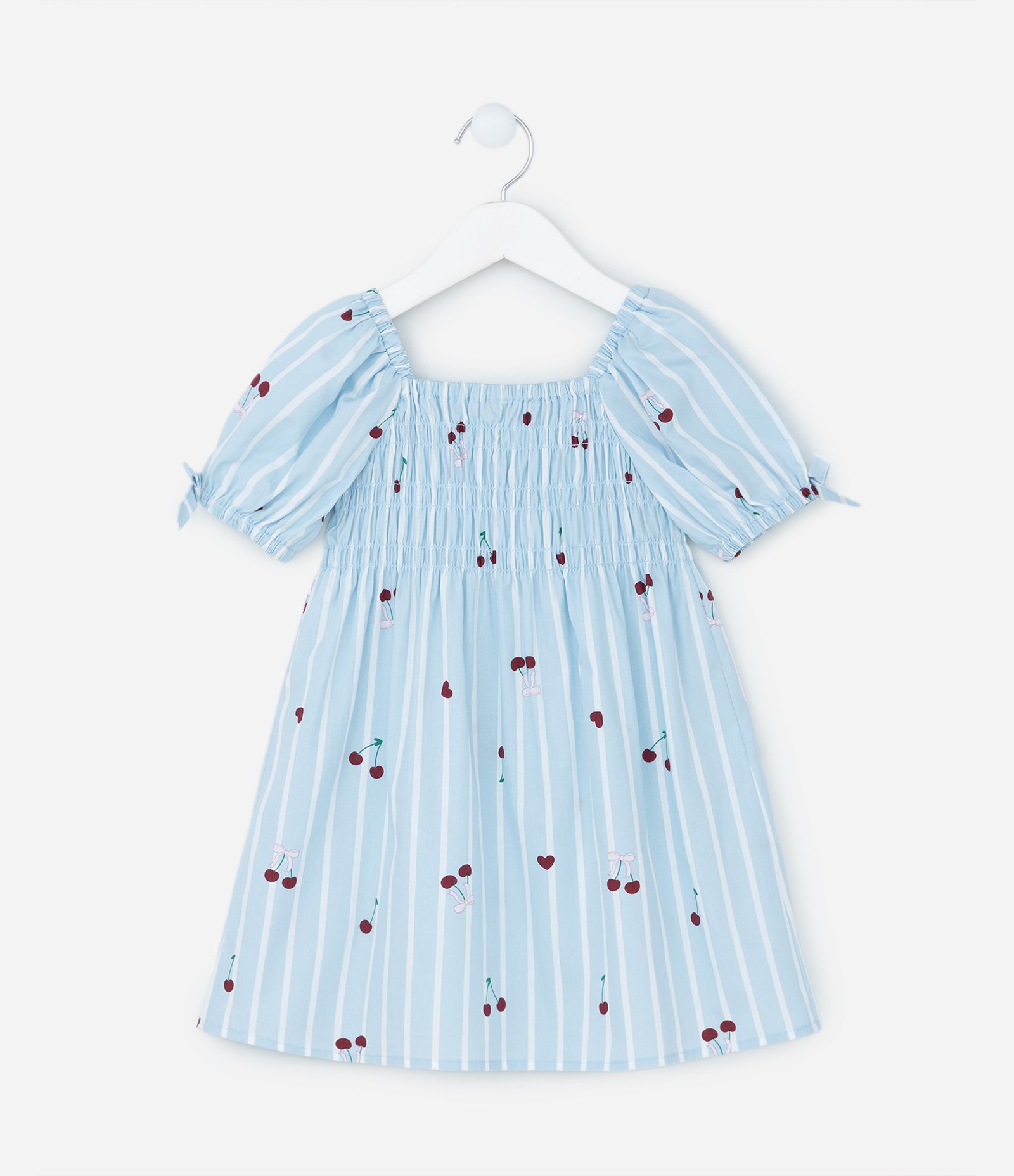 Vestido Infantil em Tricoline com Estampa Cerejinhas - Tam 1 a 5 Anos Azul 2
