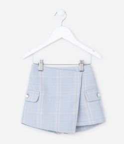 Short Saia Infantil em Tweed com Lapela e Botão Coração - Tam 1 a 5 Anos