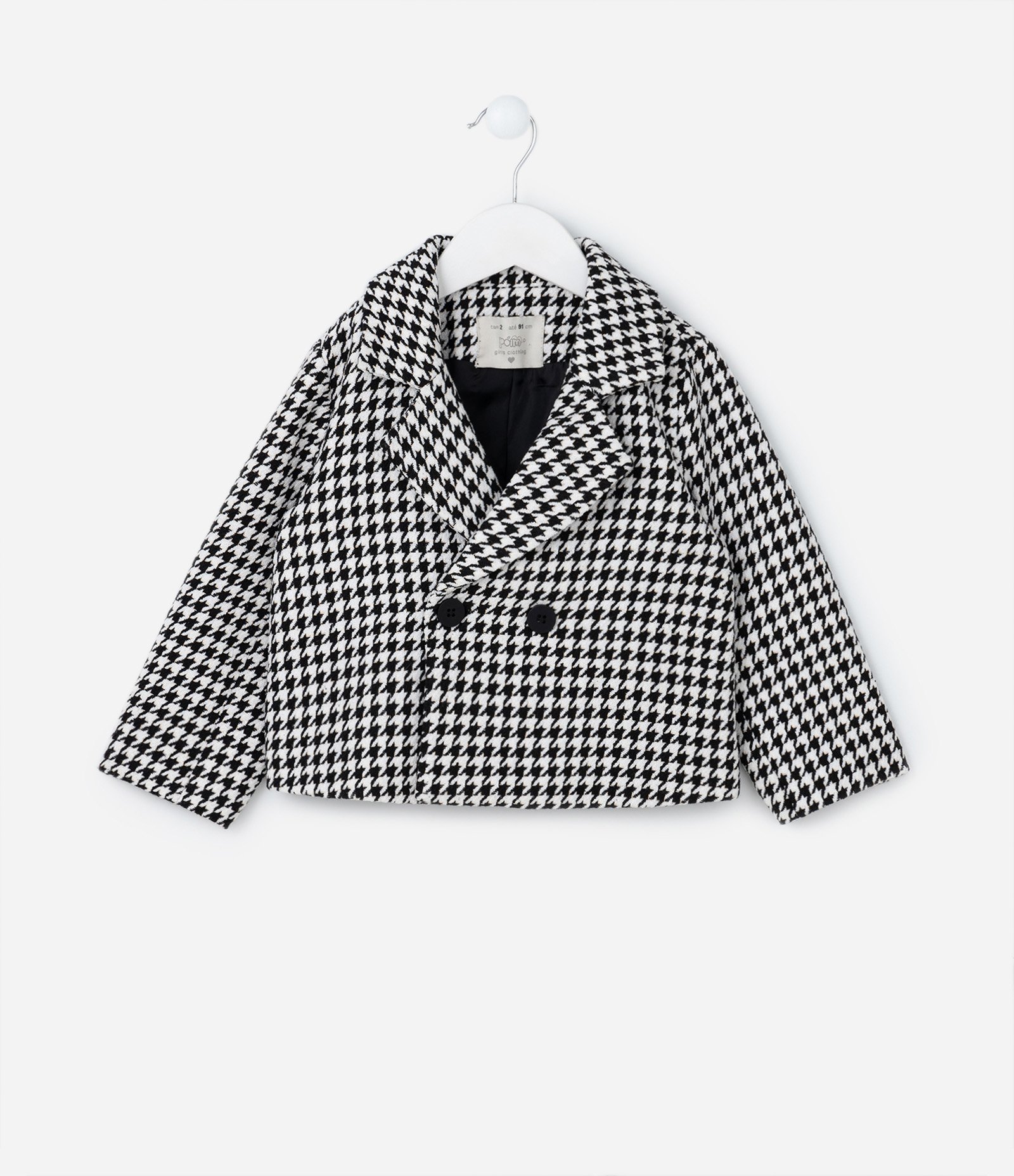 Jaqueta Infantil com Estampa Xadrez Pied Poule - Tam 1 a 5 Anos Preto/Branco 1