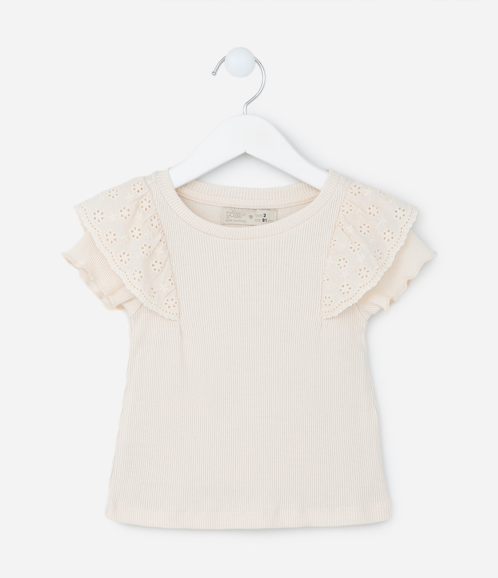 Blusa Infantil em Ribana com Babadinho Broderie - Tam 1 a 5 Anos Bege 1