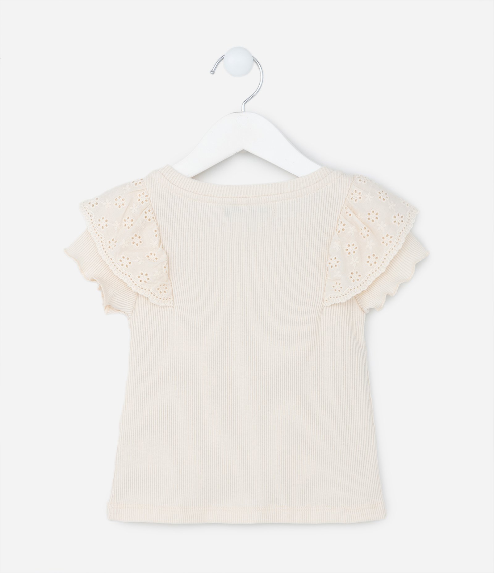 Blusa Infantil em Ribana com Babadinho Broderie - Tam 1 a 5 Anos Bege 2