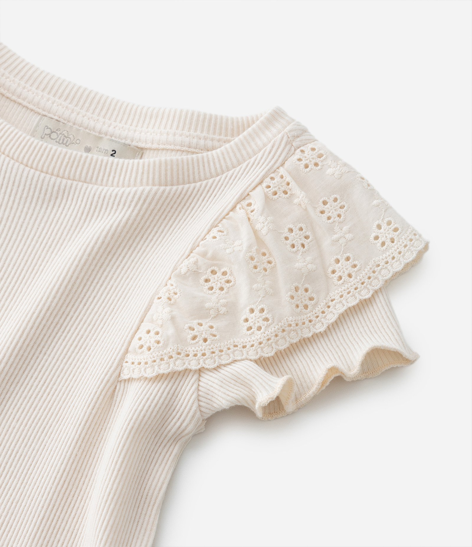 Blusa Infantil em Ribana com Babadinho Broderie - Tam 1 a 5 Anos Bege 4