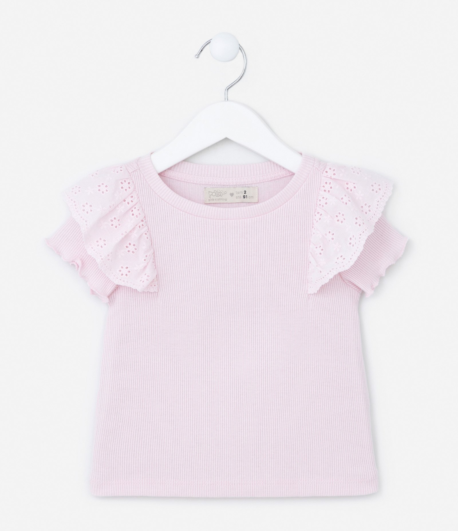 Blusa Infantil em Ribana com Babadinho Broderie - Tam 1 a 5 Anos Rosa 1