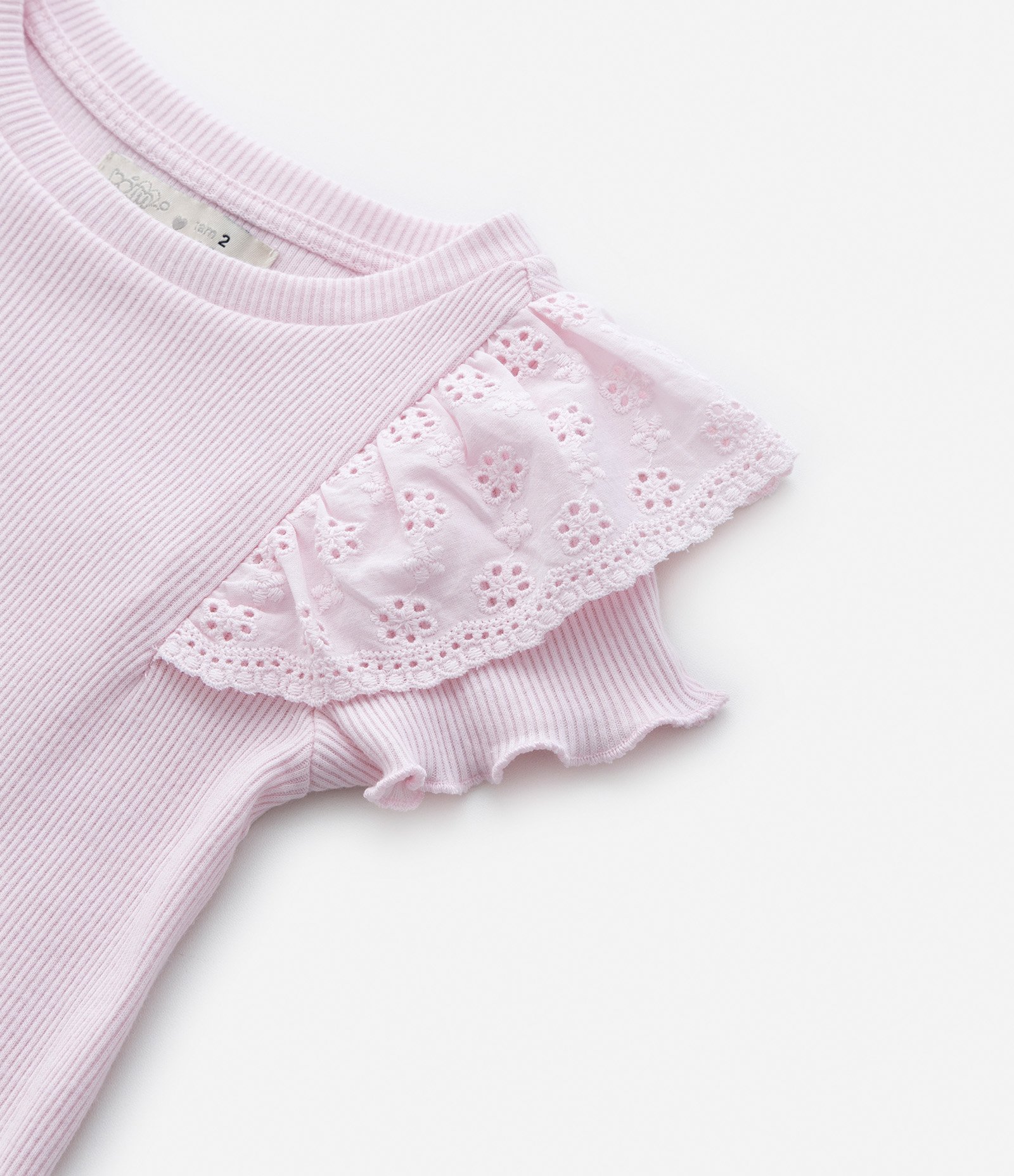 Blusa Infantil em Ribana com Babadinho Broderie - Tam 1 a 5 Anos Rosa 4