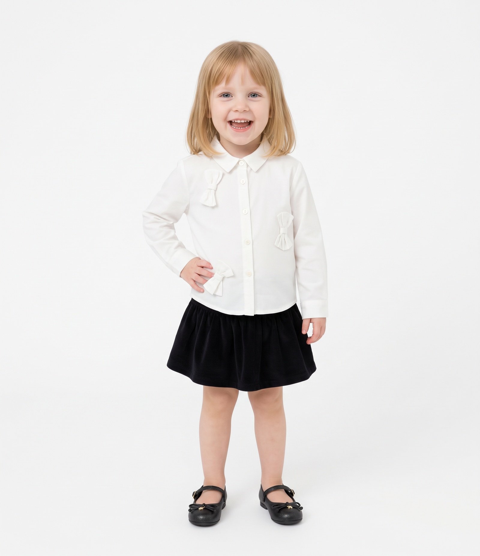 Camisa Infantil em Tricoline com Laços Aplicados - Tam 1 a 5 Anos Branco 1
