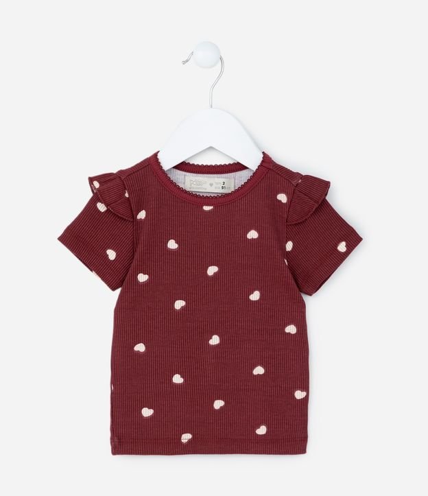 Blusa Infantil com Babadinhos e Estampa Corações - Tam 1 a 5 Anos