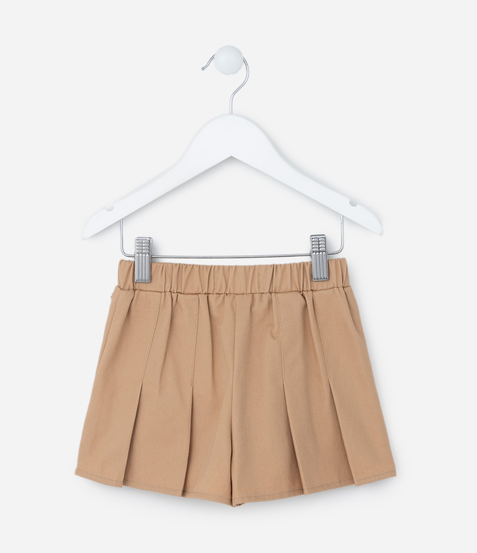 Short Saia Plissado com Cintura Elástica - Tam 1 a 5 anos Bege 2
