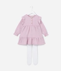 Vestindo Infantil com Estampa Jacquard e Meia Calça - Tam 1 A 5 Anos