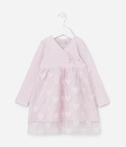 Vestido Infantil com Saia de Tule de Corações - Tam 1 a 5 anos