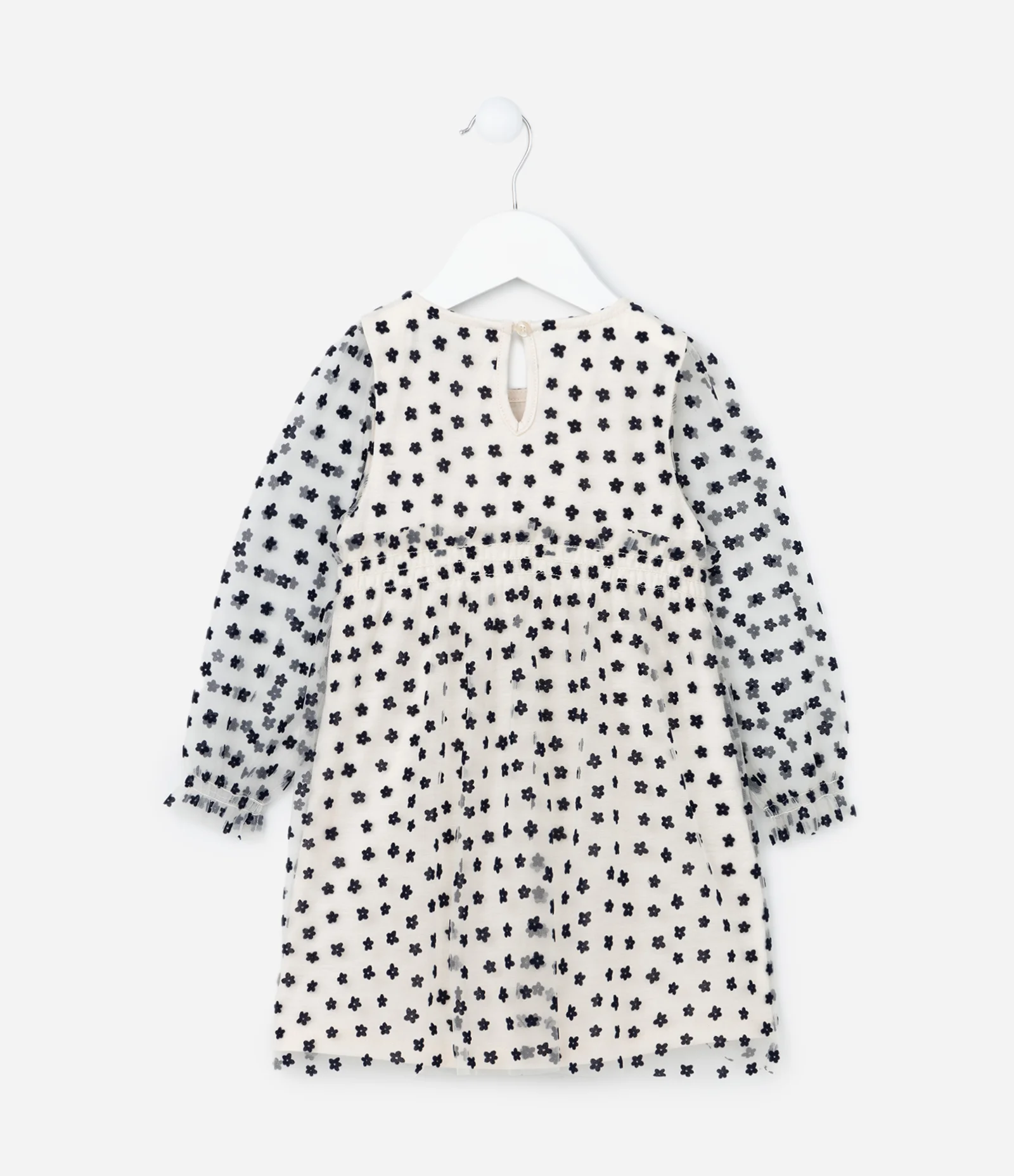 Vestido Infantil em Tule com Estampa Floral - Tam 1 a 5 Anos Bege 2