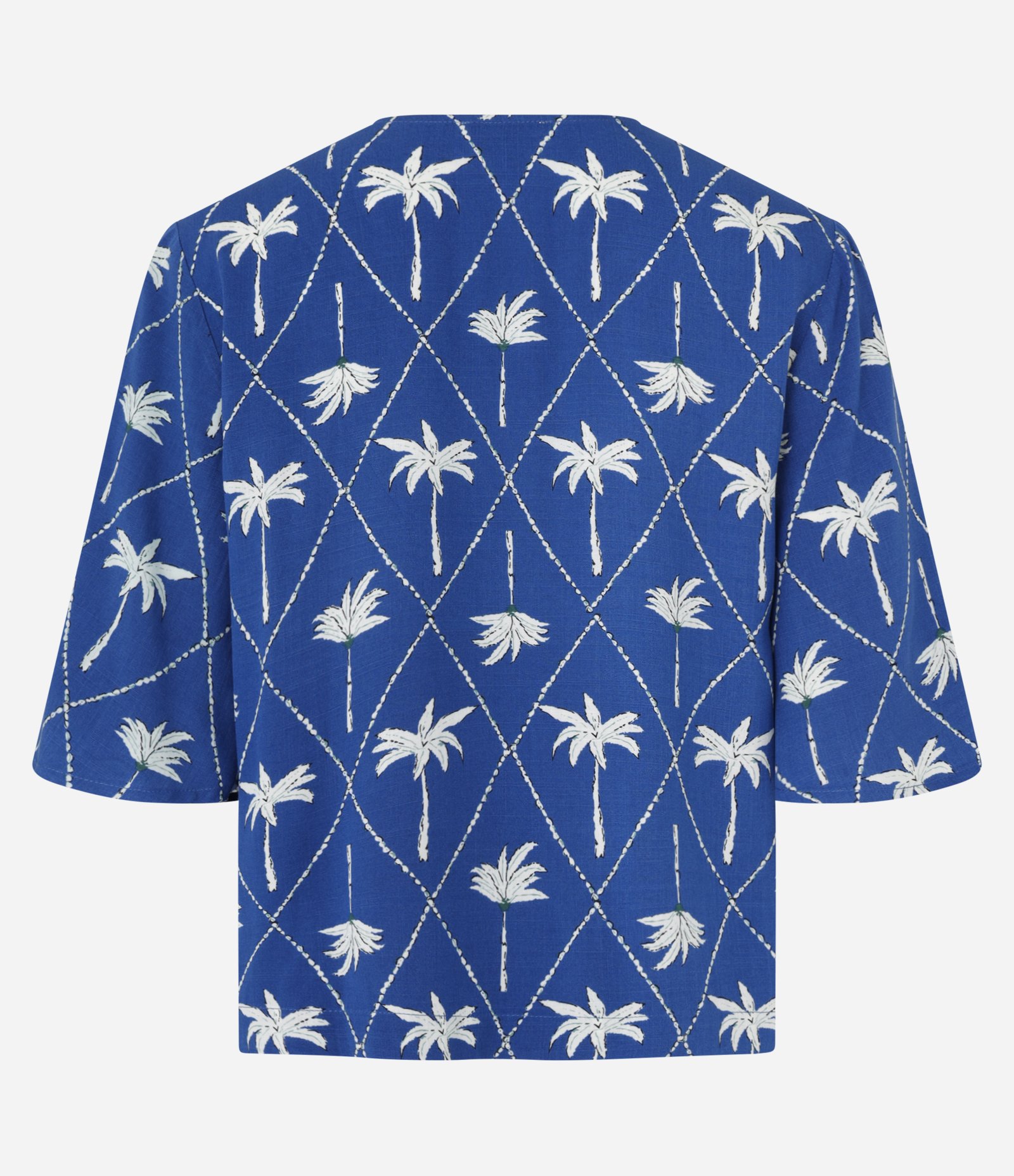 Blusa Manga Curta em Viscolinho com Estampa de Coqueiro Azul 2