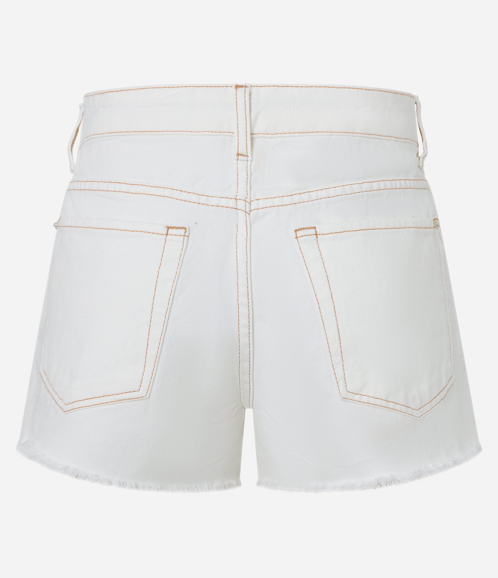 Short em Sarja com Barra Desfeita e Flores Bordadas Branco Neve 7