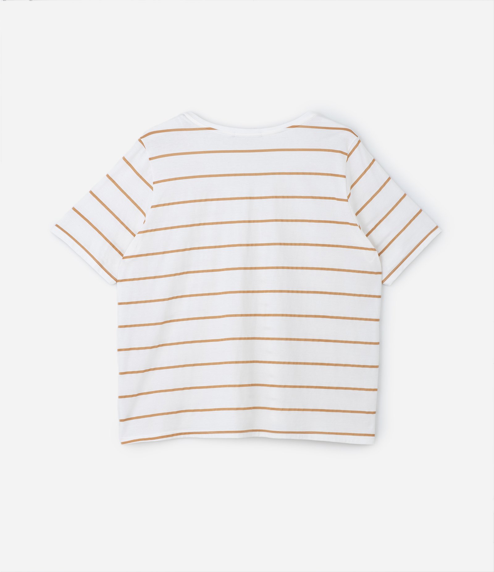 Blusa com Gola V e Estampa Listrada Curve & Plus Size Branco/Caramelo 6