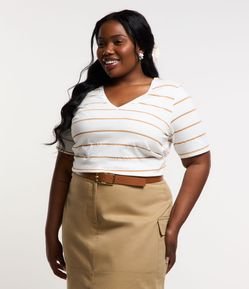 Blusa com Gola V e Estampa Listrada Curve & Plus Size