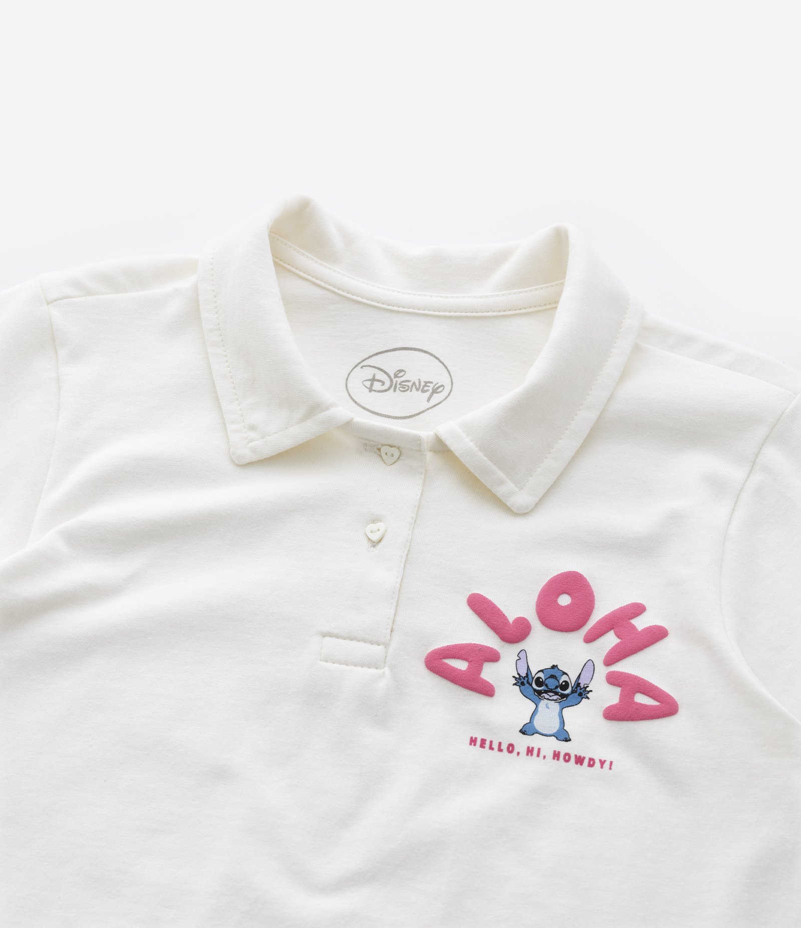 Camiseta Curta Polo Infantil com Estampa do Stitch - Tam 5 a 14 Anos Branco Neve 3