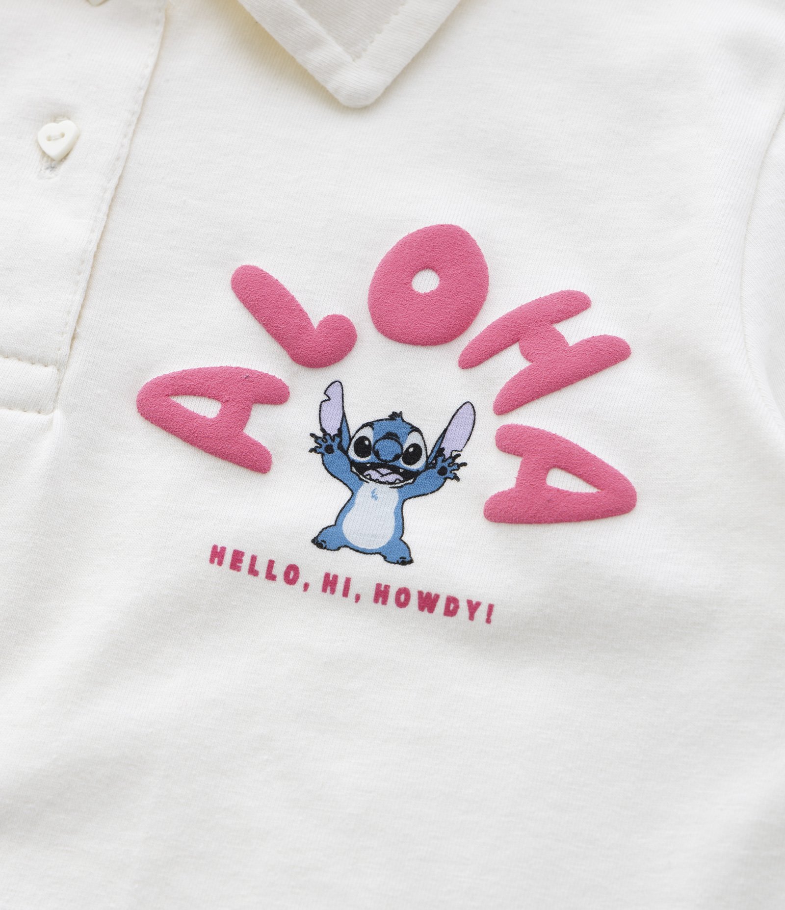 Camiseta Curta Polo Infantil com Estampa do Stitch - Tam 5 a 14 Anos Branco Neve 5