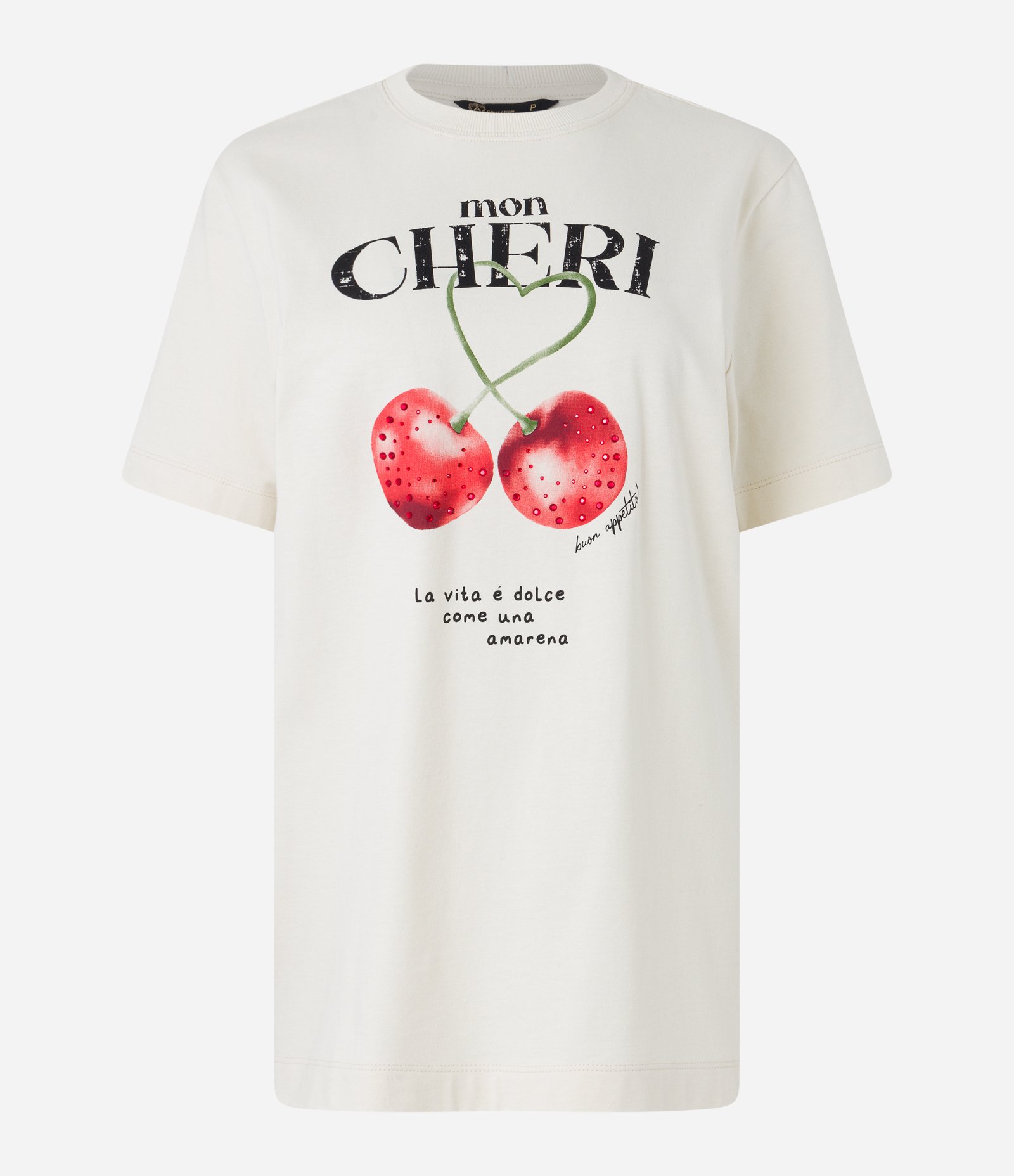 Camiseta em Algodão com Estampa Cerejas Mon Cheri Off White 7