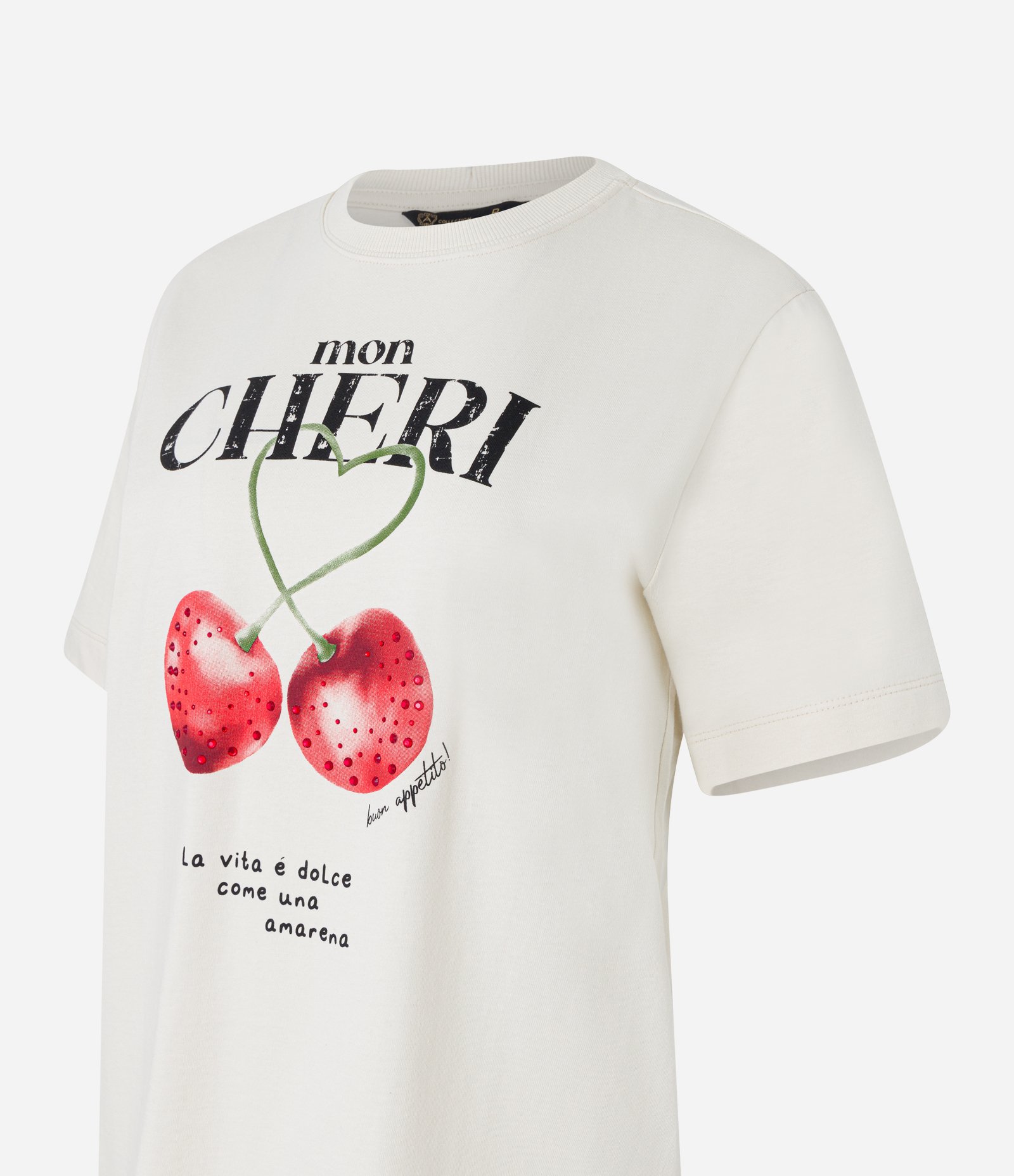 Camiseta em Algodão com Estampa Cerejas Mon Cheri Off White 8