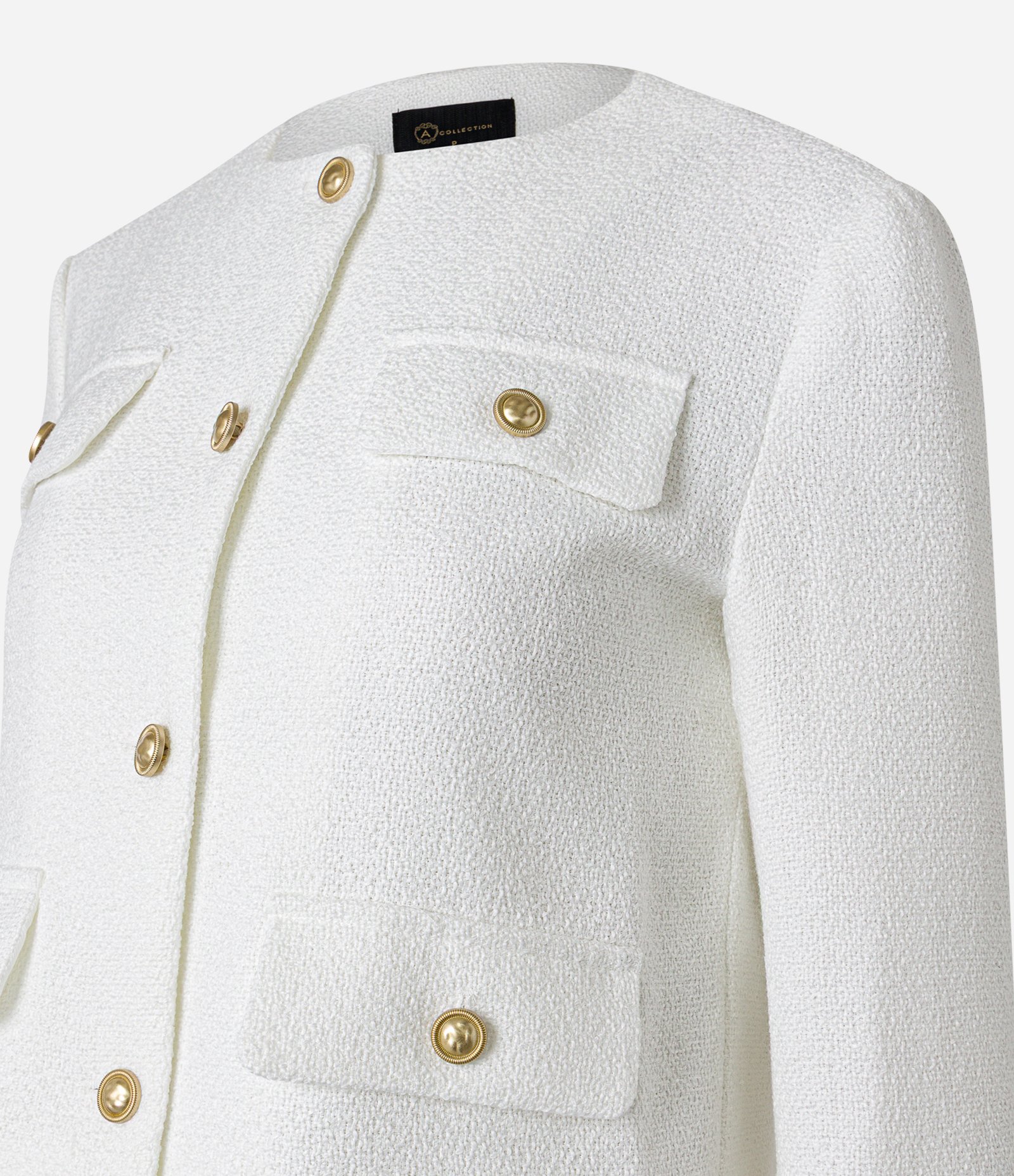 Casaqueto em Tweed com Botões Metalizados e Lapelas Branco 6