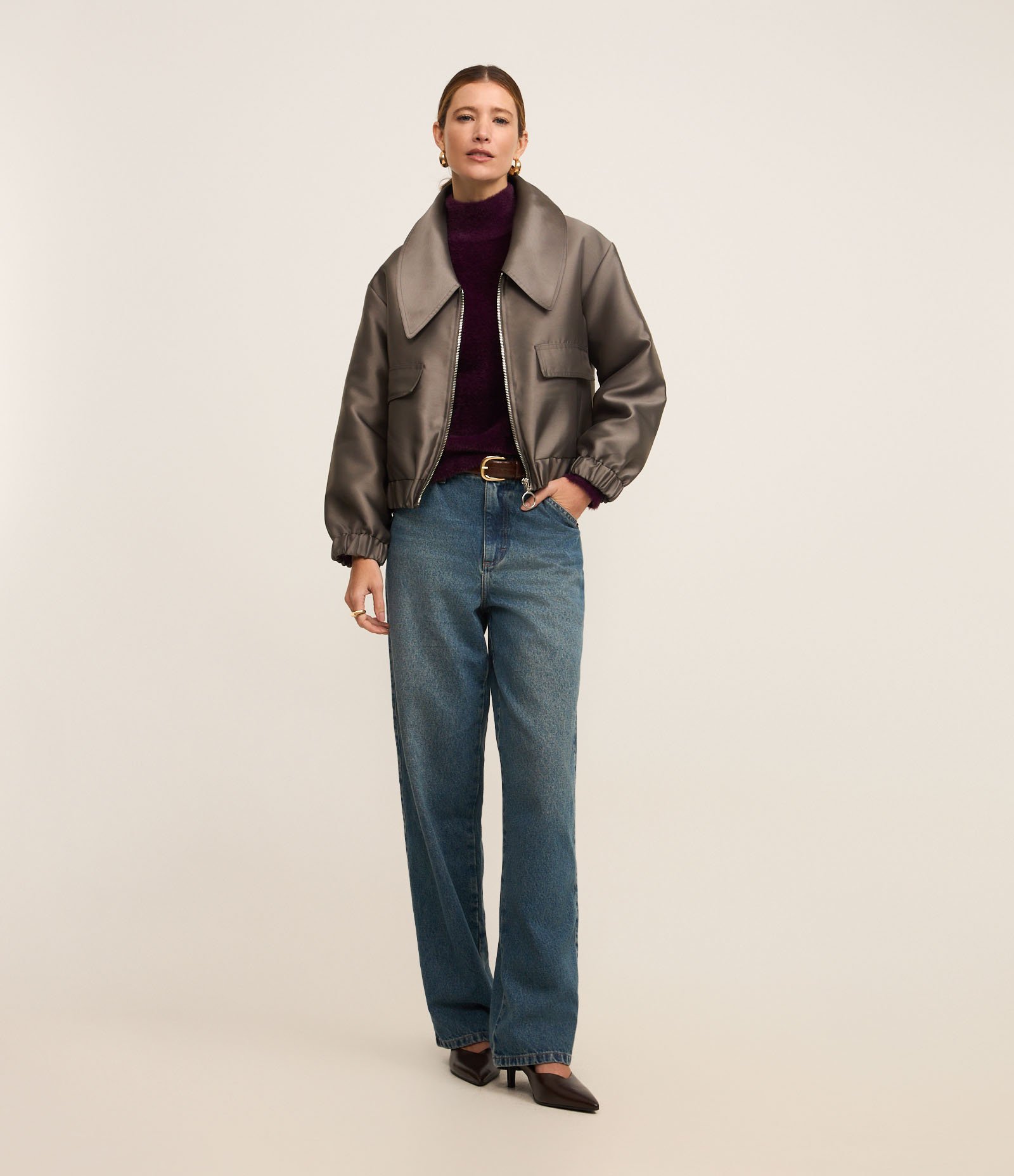 Jaqueta em Crepe com Lapela Robusta na Gola Cinza 2