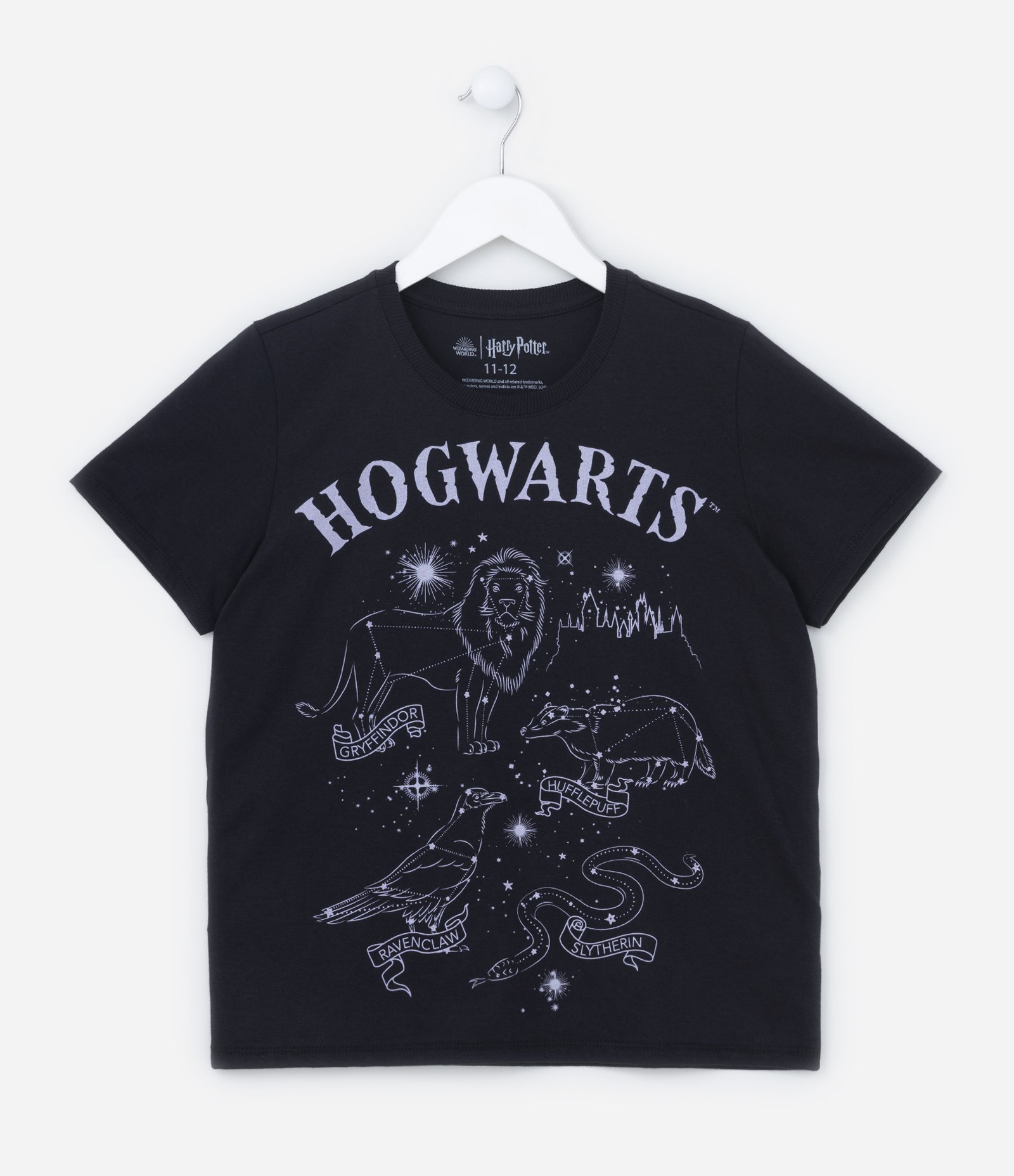 Camiseta Infantil com Estampa Hogwarts de Harry Potter - Tam 7 a 14 Anos Preto 1