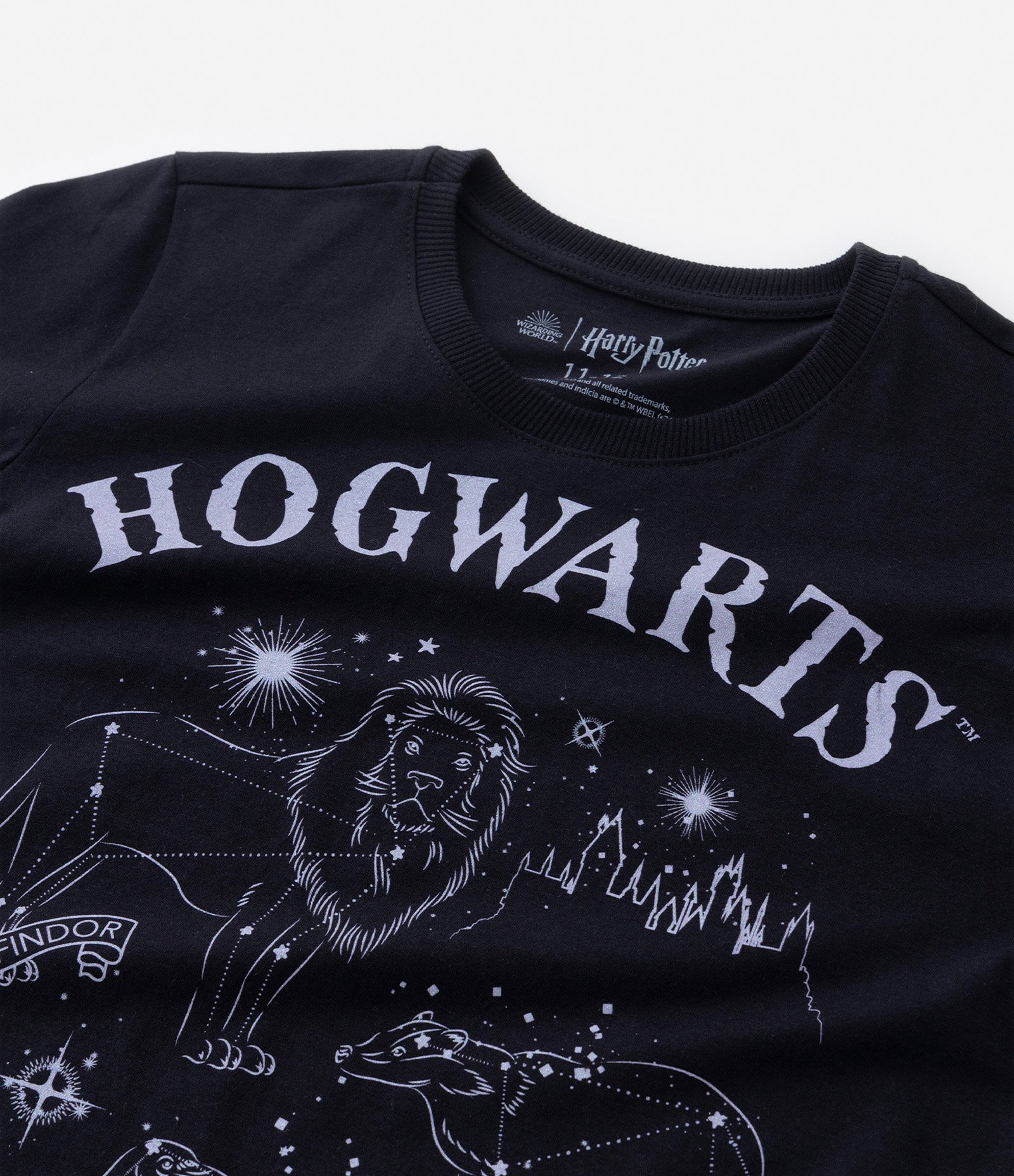 Camiseta Infantil com Estampa Hogwarts de Harry Potter - Tam 7 a 14 Anos Preto 4