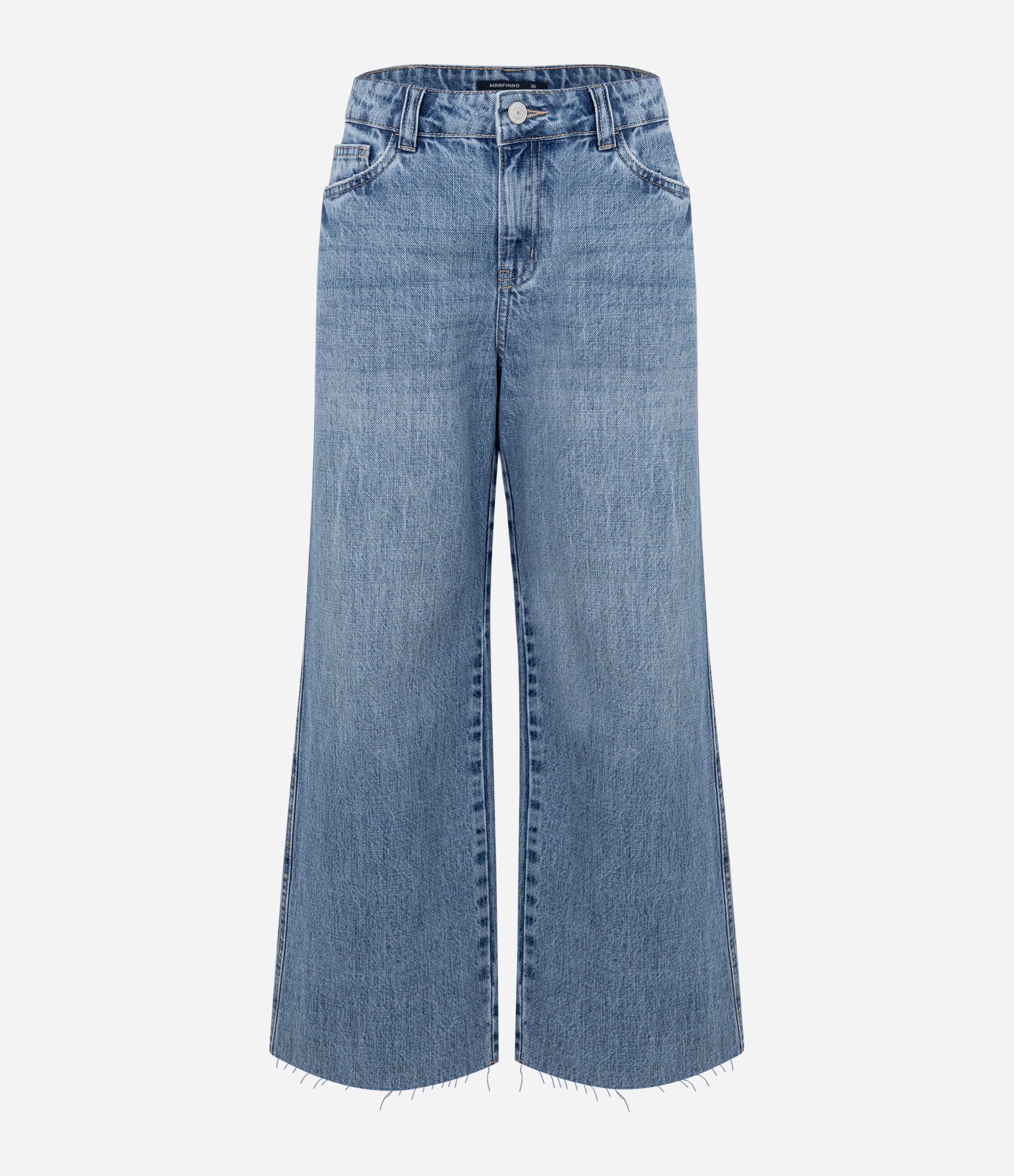 Calça Reta Cropped em Jeans com Barra Desfiada Azul 5