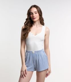Pijama Short Doll sem Manga com Estampa Listrada no Short