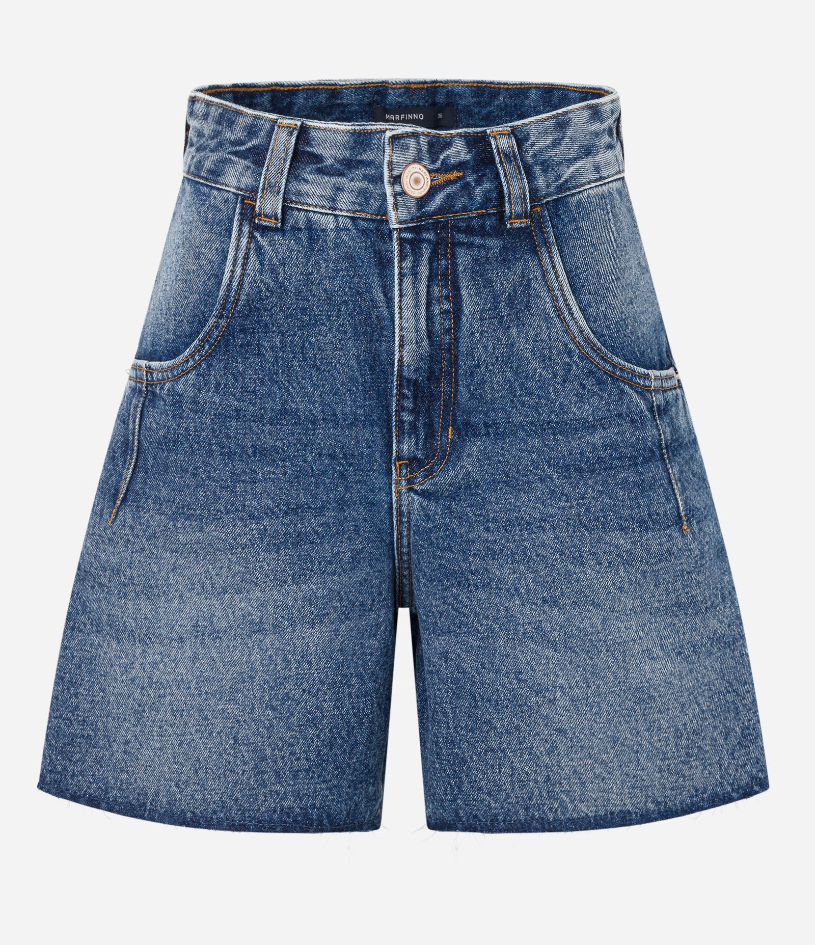 Bermuda Mom Jeans com Barra a Fio Azul Médio 1